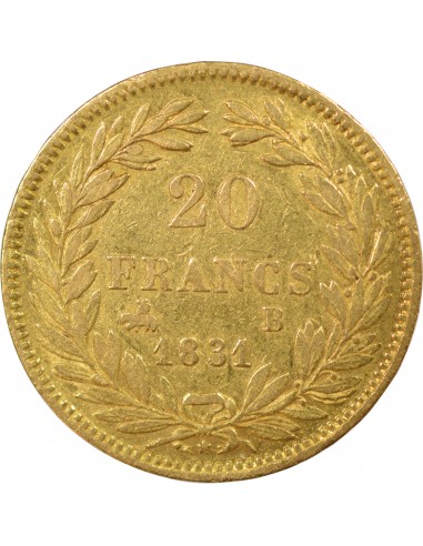 LOUIS PHILIPPE﻿ Ier - 20 FRANCS OR 1831 B ROUEN Tranche en creux