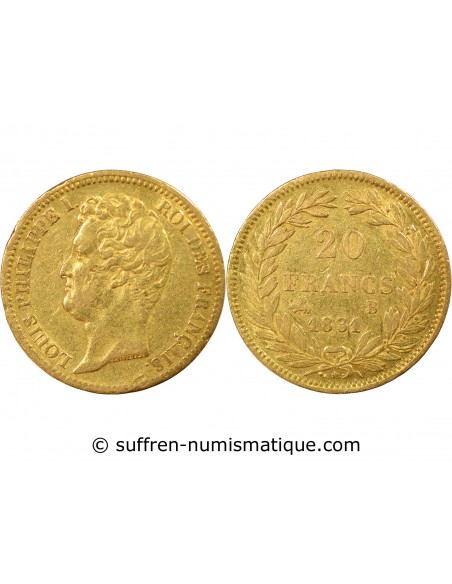 LOUIS PHILIPPE﻿ Ier - 20 FRANCS OR 1831 B ROUEN Tranche en creux