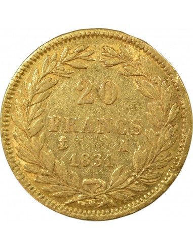 LOUIS PHILIPPE﻿ Ier - 20 FRANCS OR 1831 A PARIS Tranche en Creux
