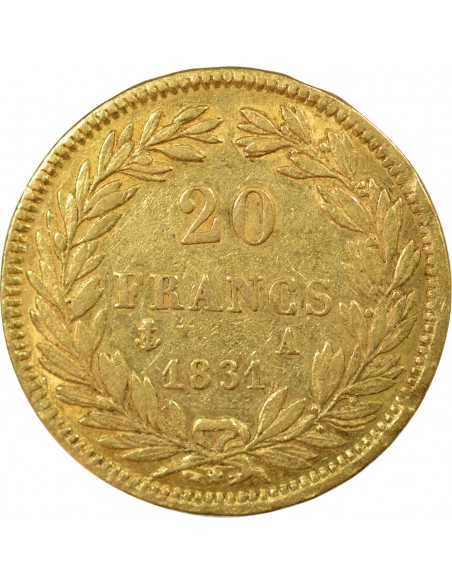 LOUIS PHILIPPE﻿ Ier - 20 FRANCS OR 1831 A PARIS Tranche en Creux