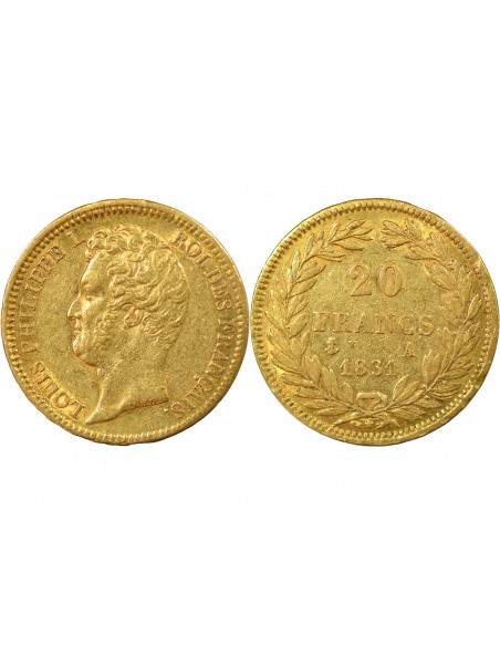 LOUIS PHILIPPE﻿ Ier - 20 FRANCS OR 1831 A PARIS Tranche en Creux