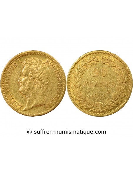 LOUIS PHILIPPE﻿ Ier - 20 FRANCS OR 1831 A PARIS Tranche en Creux