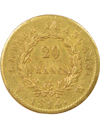 Napoléon Ier, Empereur de France, Roi d'Italie 20 Francs Or 1814 W Lille
