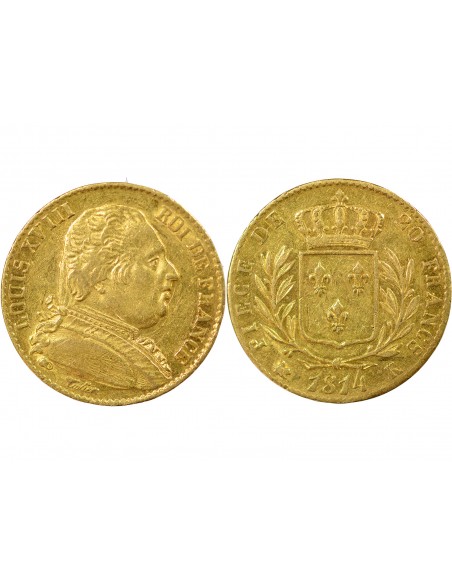 Louis XVIII 20 Francs Or 1814 K Bordeaux