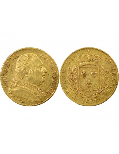 LOUIS XVIII - 20 FRANCS OR 1814 K BORDEAUX, GRAND 4
