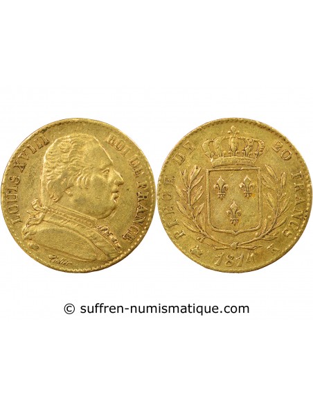 LOUIS XVIII - 20 FRANCS OR 1814 K BORDEAUX, GRAND 4