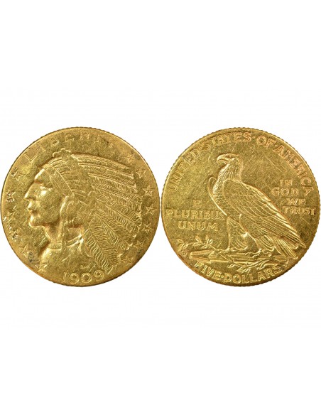 ETATS UNIS - 5 DOLLARS OR INDIAN HEAD - 1909 D DENVER