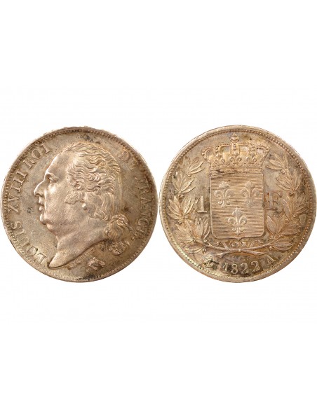 LOUIS XVIII - 1 FRANC ARGENT 1822 A PARIS