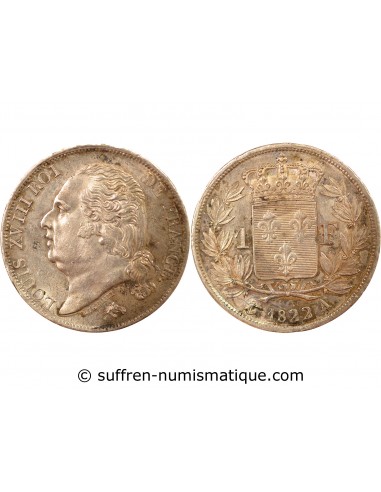 LOUIS XVIII - 1 FRANC ARGENT 1822 A PARIS