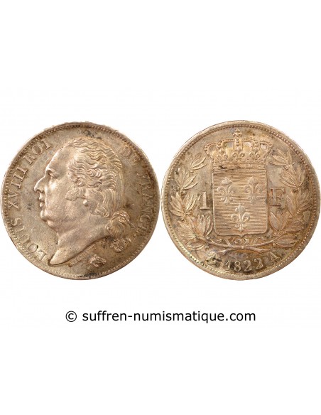 LOUIS XVIII - 1 FRANC ARGENT 1822 A PARIS
