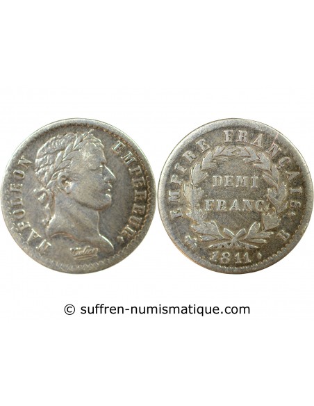 NAPOLEON Ier - DEMI FRANC ARGENT 1811 B ROUEN