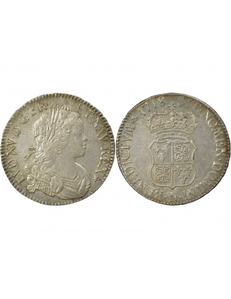 Louis XV 1 écu Argent 1718 N Montpellier
