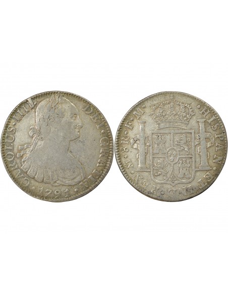Mexique Charles IV d'Espagne 8 Réales Argent 1791 Mo Mexico City