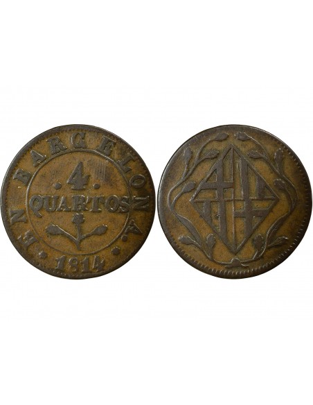 Espagne Joseph Napoléon 4 quartos Cuivre 1814 Barcelone