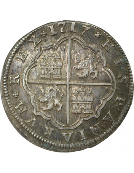 ESPAGNE, PHILIPPE V - 2 REALES ARGENT 1717 SEGOVIE J