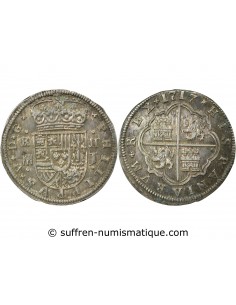 ESPAGNE, PHILIPPE V - 2 REALES ARGENT 1717 SEGOVIE J