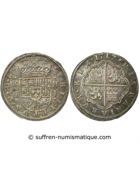 ESPAGNE, PHILIPPE V - 2 REALES ARGENT 1717 SEGOVIE J