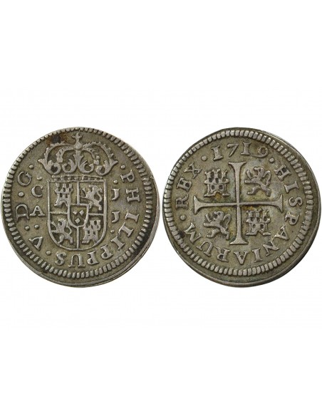 Espagne Felipe V 1/2 Real Argent 1719 Cuenca