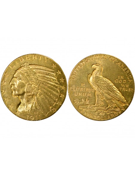 ETATS UNIS, TETE D'INDIEN - 5 DOLLARS OR 1911 PHILADELPHIE