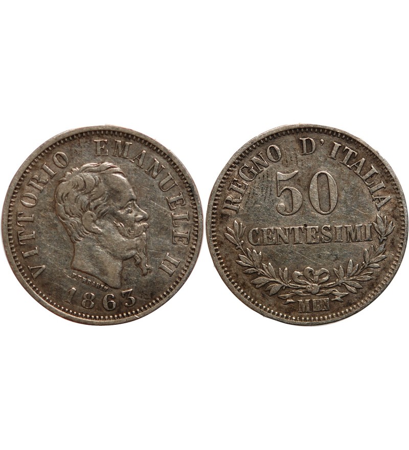 ITALIE, VITTORIO EMANUELE - 50 CENTESIMI 1863 M