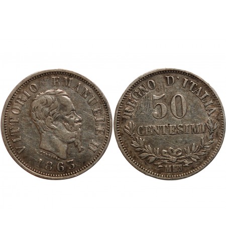 ITALIE, VITTORIO EMANUELE - 50 CENTESIMI 1863 M