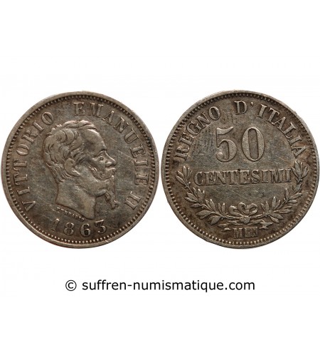 ITALIE, VITTORIO EMANUELE - 50 CENTESIMI 1863 M