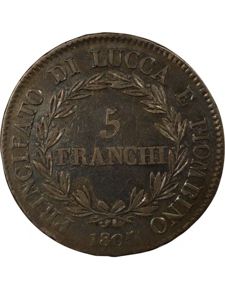 Italie Elisa Bonaparte 5 franchi Argent 1805 Florence