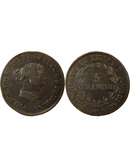 Italie Elisa Bonaparte 5 franchi Argent 1805 Florence