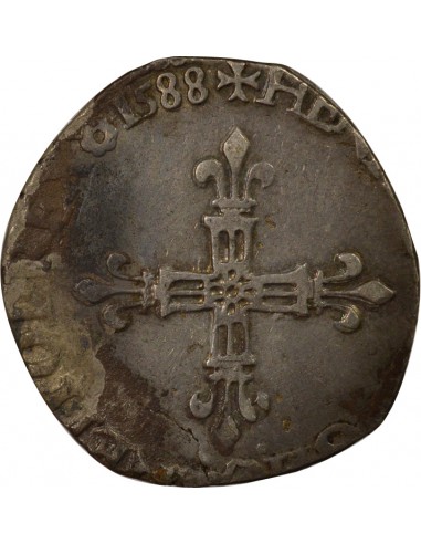 Henri III 1/4 écu Argent 1588 B Rouen