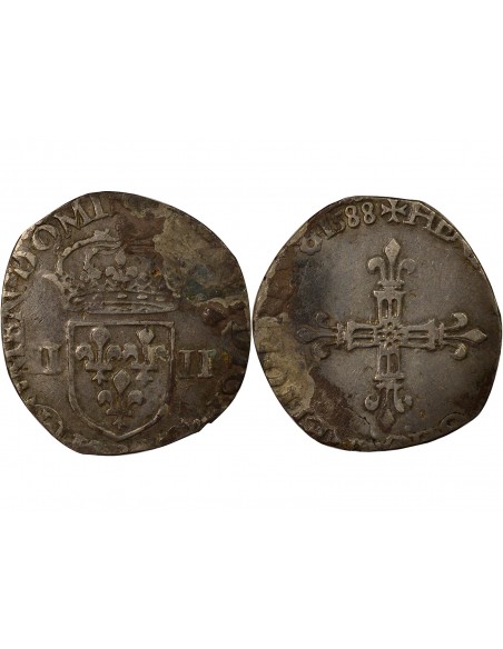 Henri III 1/4 écu Argent 1588 B Rouen