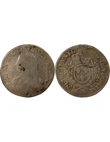 Louis XV Ecu aux branches d'olivier Argent 1726-1729 M Toulouse