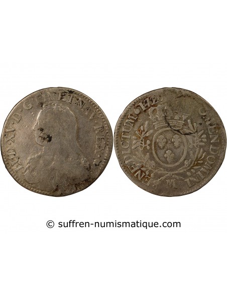Louis XV Ecu aux branches d'olivier Argent 1726-1729 M Toulouse