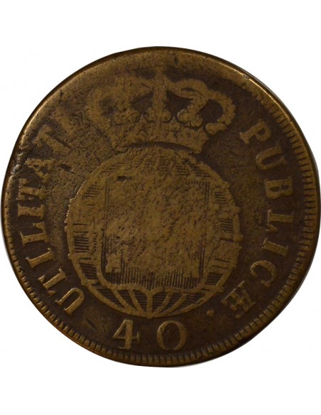 Portugal Jean VI du Portugal 40 reis Bronze 1822 Lisbonne