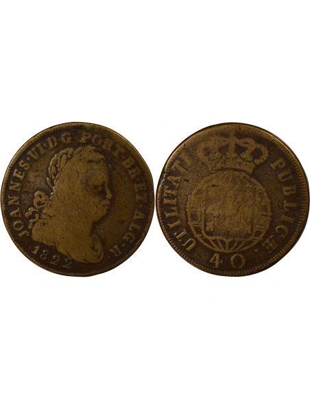 Portugal Jean VI du Portugal 40 reis Bronze 1822 Lisbonne