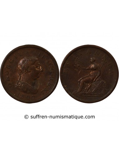 Royaume-Uni George III, Roi de Grande-Bretagne et d´Irlande 1 penny Cuivre 1807 Londres