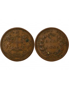 Inde Victoria, Reine 1/2 Anna Cuivre 1845 (immobilisÃ©) Calcutta 2