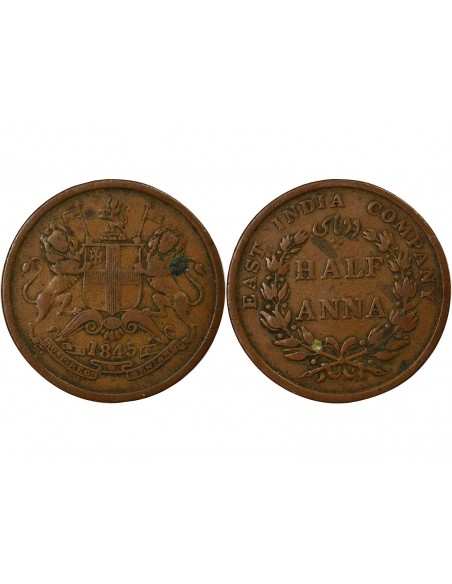 Inde Victoria, Reine 1/2 Anna Cuivre 1845 (immobilisÃ©) Calcutta