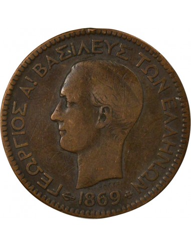 Grèce Georges I de Grèce 10 lepta Cuivre 1869 BB Strasbourg