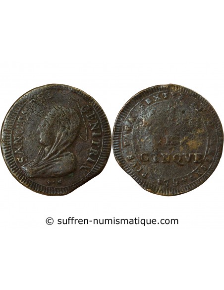 Vatican Pape Pie VI 5 baiocchi Cuivre 1797