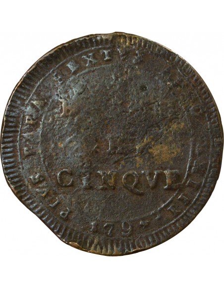 Vatican Pape Pie VI 5 baiocchi Cuivre 1797