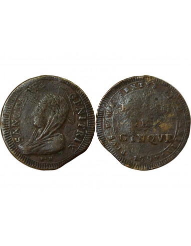 Vatican Pape Pie VI 5 baiocchi Cuivre 1797