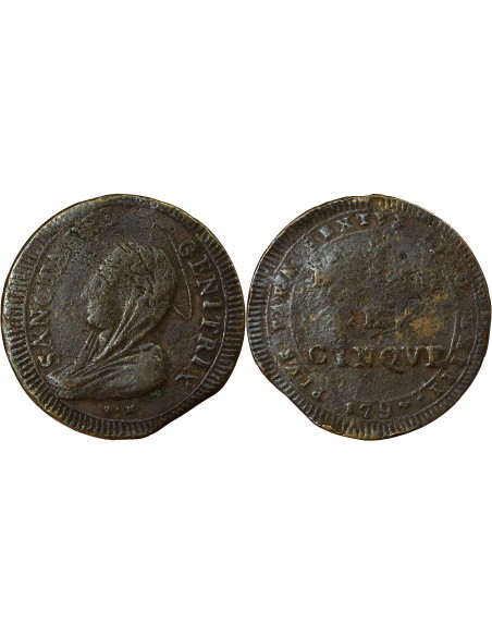 Vatican Pape Pie VI 5 baiocchi Cuivre 1797