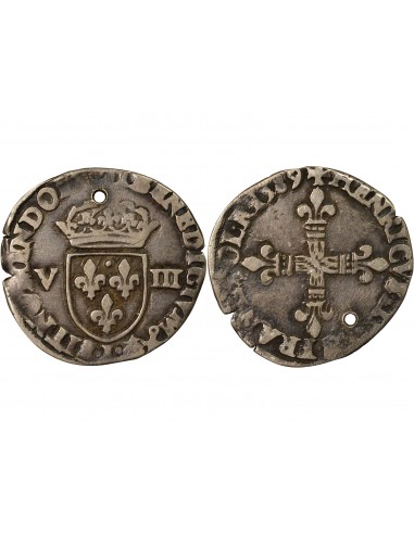 HENRI III - 1/8 ECU ARGENT 1589 T NANTES