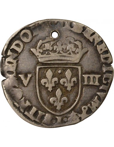 HENRI III - 1/8 ECU ARGENT 1589 T NANTES