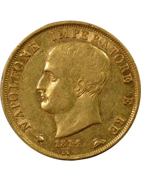 ITALIE, NAPOLEON﻿ 1er - 40 LIRE OR 1814 M MILAN