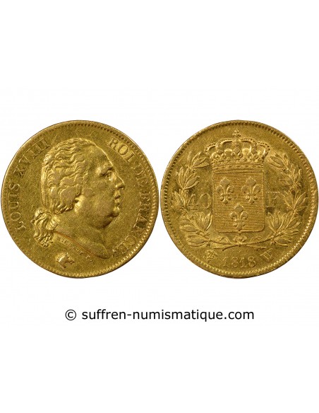 40 FRANCS OR LOUIS XVIII 1818 W LILLE