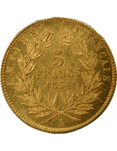 NAPOLEON III - 5 FRANCS OR PETIT MODULE 1854 A PARIS﻿ "Tranche cannelée"