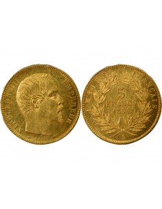 NAPOLEON III - 5 FRANCS OR PETIT MODULE 1854 A PARIS﻿ "Tranche cannelée" 2