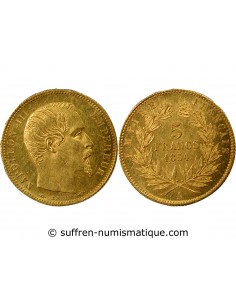 NAPOLEON III - 5 FRANCS OR PETIT MODULE 1854 A PARIS﻿ "Tranche cannelée"