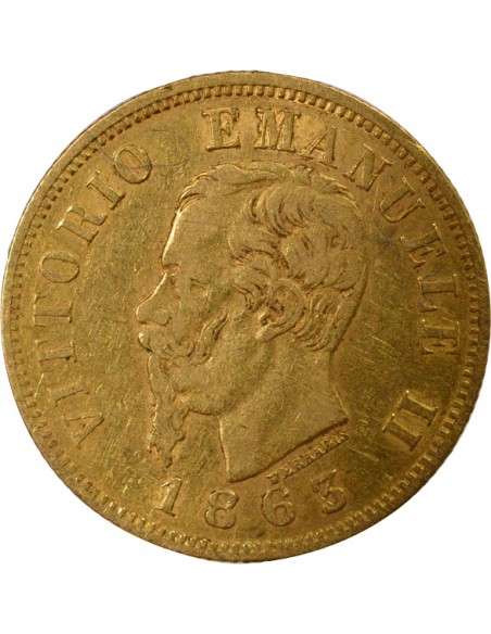 ITALIE, VICTOR-EMMANUEL II - 10 LIRE OR 1863 T BN